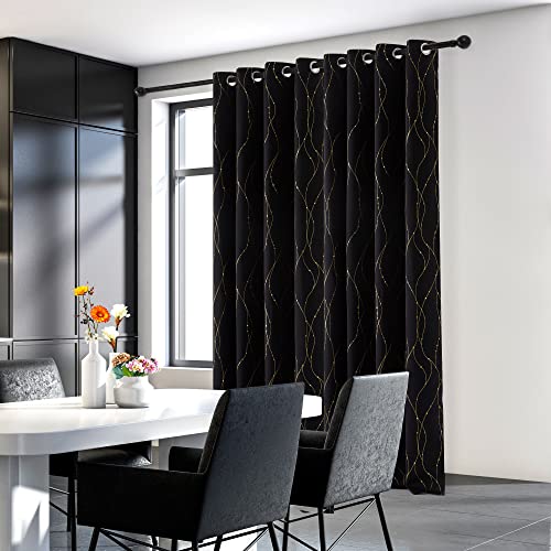 Deconovo Black Out Curtains 84 Inch Long, Curtains for Living Room Bedroom - color: Black/Dots and Line, size: 52"W x 84"L (Pack of 2)