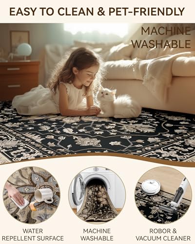 RELEANY Washable Area Rug, Runner 2'x10', Black/Neutral - color: Black/Neutral, size: 2' x 10' (Rectangular)