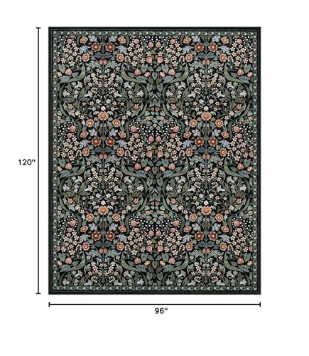 Lahome Dark Botanical 8x10 Rug, Washable Floral Area Rug for Living Room - color: Black, size: 8' x 10'