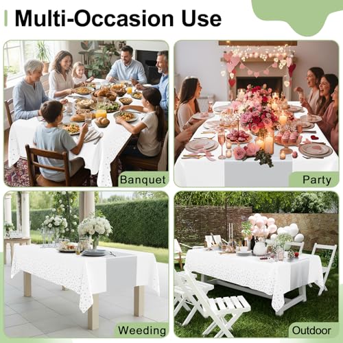 Smiry Disposable Rectangle Plastic 54 x 108 Inch Table Cloth 3 Pack - color: White and Sliver