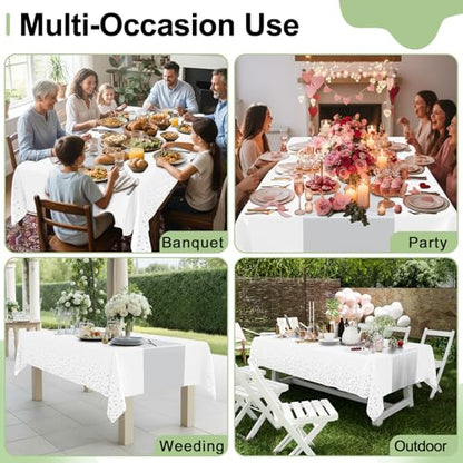 Smiry Disposable Rectangle Plastic 54 x 108 Inch Table Cloth 3 Pack - color: White and Sliver
