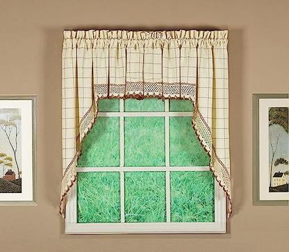 Today's Curtain Adirondack 2-Tone Crochet Swag 38", Ecru/Toast, 60W x 38L - color: Ecru/ Toast, size: 60"W x 38"L (Pack of 1)