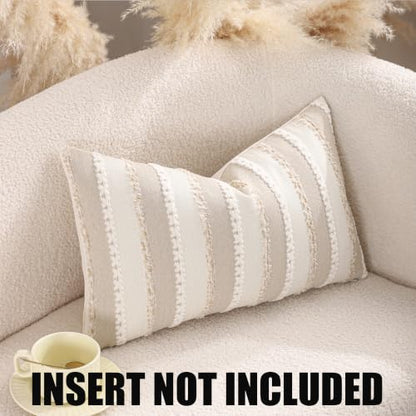 Boho Jacquard Throw Pillow Covers 12x20 Inch Set of 2 Beige Khaki - color: Beige+khaki, size: 20" x 12" (Pack of 2)