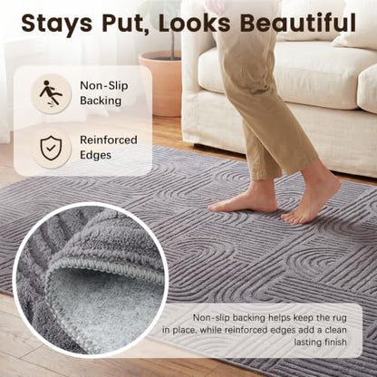 Etwel 5x7 Dark Gray Geometric Textured High-Low Pile Washable Area Rug - color: Dark Gray, size: 5' x 7'