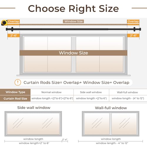 Rose Home Fashion 1” Heavy Duty Adjustable Curtain Rod, 48-86 inch, Black - size: 48" to 86"