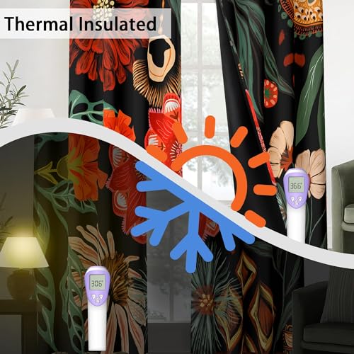 Tyrot Black Floral Grommet Blackout Curtains, 52W x 45L, 2 Panels - color: Crimson Shadow, size: 52"W x 45"L (Pack of 2)