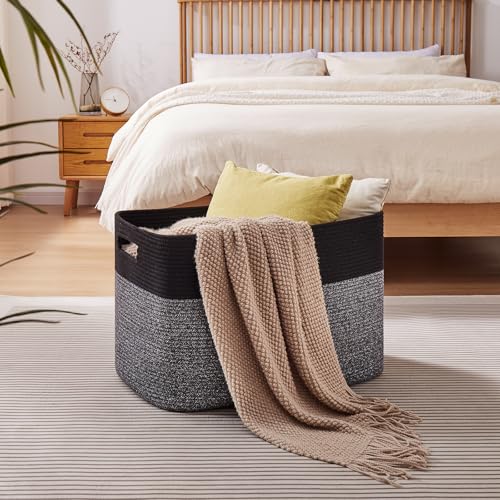 OIAHOMY 108L Extra Large Blanket Basket Dog Toy Basket Grey/Black - color: Grey/Black