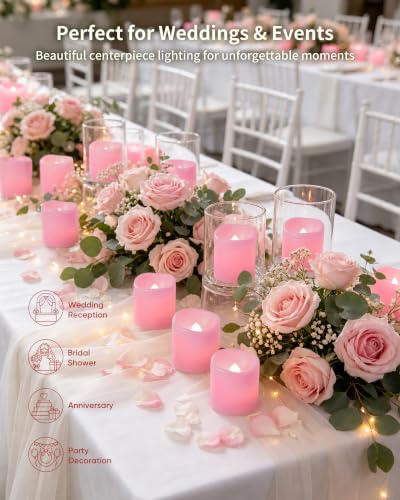Homemory 12 Pack Pink Flameless Flickering LED Votive Tealights Candles - color: Pink (Soft White Llight), size: 12 Pack