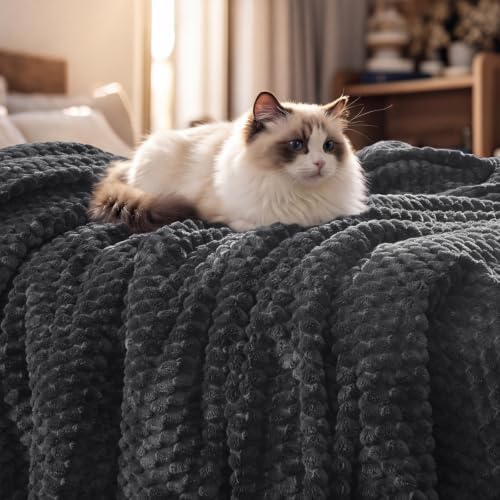 PHF Soft Cozy Fleece Blanket King, 340GSM Lightweight Warmth, Dark Grey - color: Dark Grey, size: King(108"x90")
