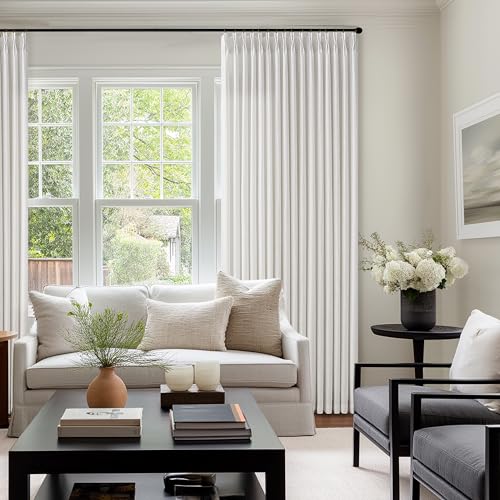 TWODRAPES Ivory Linen Pinch Pleated Semi Sheer Curtains W50xL72 2 Panels - color: Beige White, size: 50"W x 72"L (Pack of 2)