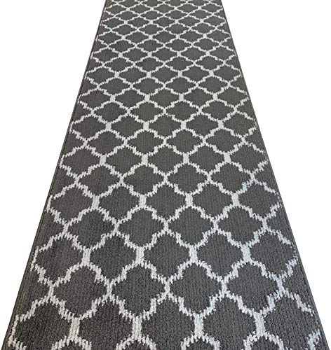 REMNAZ Custom Size Hallway Runner Rug, Trellis Dark Gray, 31 in x 7 ft - color: Trellis / Dark Grey, size: 31 inch Width X 7 Feet Length