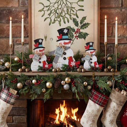 Cinnvoice 3 Pcs Christmas Snowman Decorations, Wooden Snowman Table Decor
