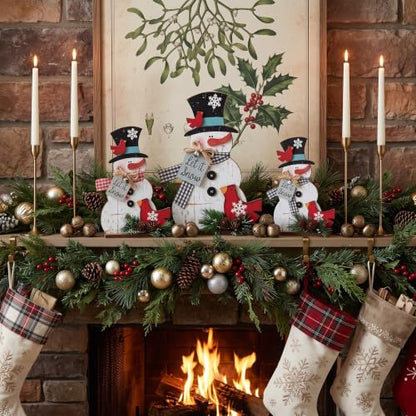 Cinnvoice 3 Pcs Christmas Snowman Decorations, Wooden Snowman Table Decor