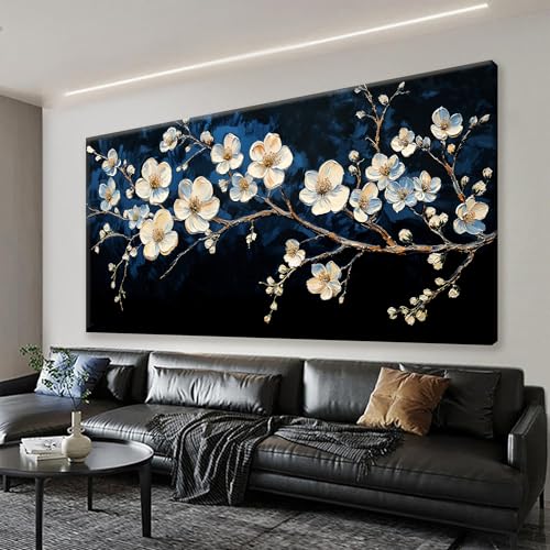 Suconvng Black Wall Art Minimalist Canvas Wall Art Decor White Flower Wall Art Canvas Artwork Print Paintings Picture For Bedroom Botanical Office Aesthetic Home Wall Decor 20" X 40" - color: ZXJ9J, size: 40"L x 20"W