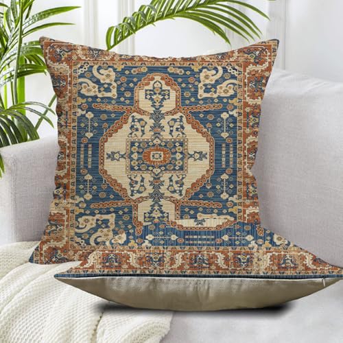 Blue Orange Western Ethnic Boho Throw Pillow Covers 20x20 Set of 2 - color: Blue Orange 1, size: 20" x 20" (Pack of 2)