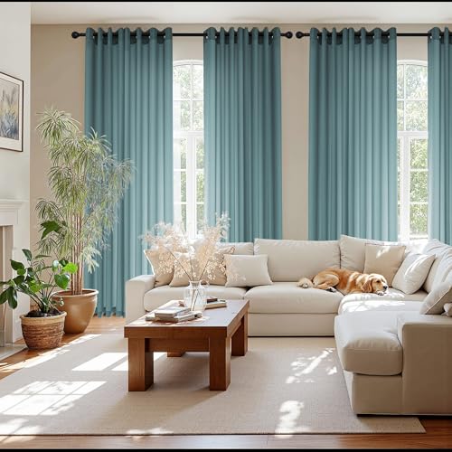 NICETOWN Non-See-Through Turquoise Privacy Sheer Curtains 84 Inches Long - color: Teal, size: 52"W x 84"L (Pack of 2)