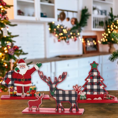 Blosssound 6 Pcs Christmas Wooden Centerpieces 3D Table Decorations