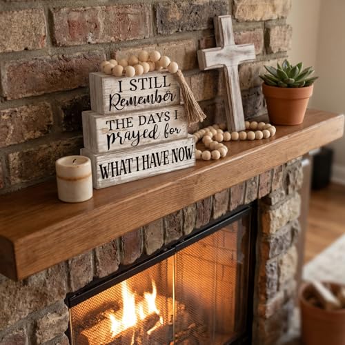 Yuntau 4 Pcs Farmhouse Christian Tabletop Decor Rustic Wood Bead Garland - style: Prayed