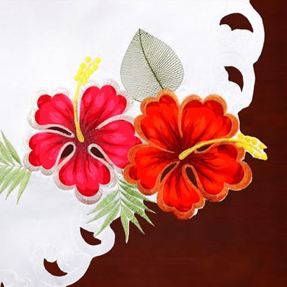 Simhomsen Embroidered Tropical Palm Leaves and Hibiscus Flower Kitchen Window Curtain Swag and Tiers Set for Hawaiian Luau Party, Paradise Jungle Beach Themed Party (Tropical) - color: Tropical