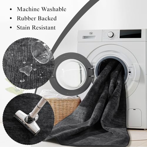 8x10 Washable Area Rug, Black Solid Area Rugs for Living Room & Bedroom - color: Black, size: 8' x 10' (Rectangular)