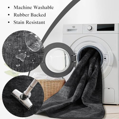 6x9 Washable Area Rug, Black Solid Area Rugs for Living Room & Bedroom - color: Black, size: 6' x 9' (Rectangular)