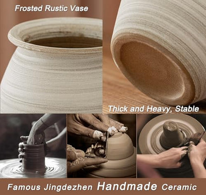 Matte White Textured Ceramic Vase, Rustic Farmhouse Centerpiece, 9 Inch