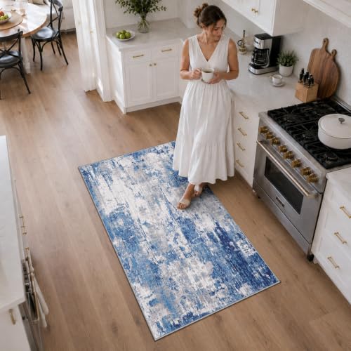 RELEANY Washable 3'x5' Abstract Area Rug for Living Room Blue Gray - color: Blue/Gray, size: 3' x 5' (Rectangular)