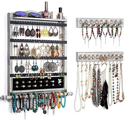 Wall Jewelry Organizer,3Pcs Hanging Jewelry Organizer,Wooden Jewelry Holder - color: White