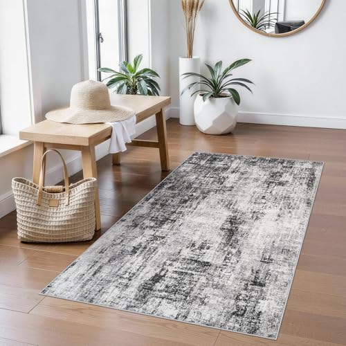 Washable 3x4 Entryway Rug: Modern Abstract Kitchen Rugs Black - color: Black, size: 3' x 4' (Rectangular)