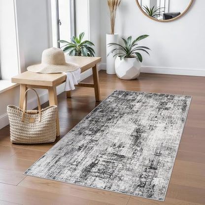 Washable 3x4 Entryway Rug: Modern Abstract Kitchen Rugs Black - color: Black, size: 3' x 4' (Rectangular)