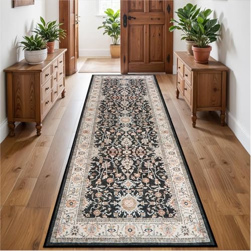 TOPRUUG 3x8 Washable Hallway Runner Rug: Soft Non-Slip Black Kitchen Rug - color: Black, size: 3' x 8' (Rectangular)