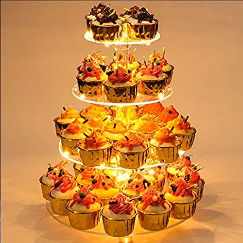 YestBuy 4 Tier Round Cupcake Stand with Yellow Lights for Party - color: Yellow, size: 4 Tier Round