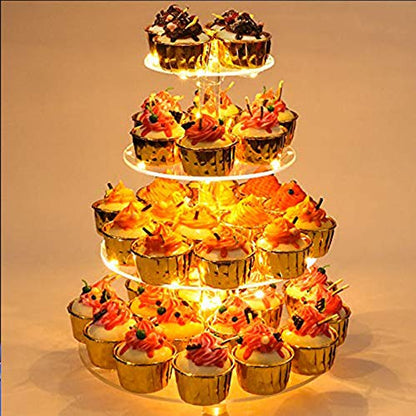 YestBuy 4 Tier Round Cupcake Stand with Yellow Lights for Party - color: Yellow, size: 4 Tier Round