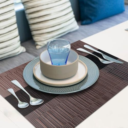 Aofmee Table Runner and Placemats Set of 6 Washable, Heat Resistant Place Mats with Table Runner, Woven Vinyl Table Placemats for Dining Table, Stain Resistant Kitchen Table Mats Sets, Easy to Clean - color: Brown, size: Set of 7