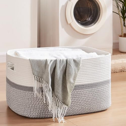 OIAHOMY Blanket Basket Laundry Basket Dog Toy Basket 75L Grey/White - color: Grey White, size: 22”x17”x12”