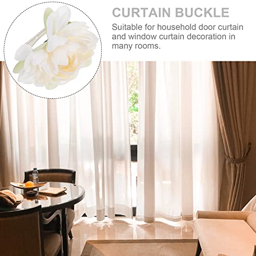 Sewroro 2Pcs Curtain Flower Buckles, Curtain Tiebacks Clips for Draperies Home Hotel Window Treatment Holdbacks Easy Clip-on Decorative Flower Design