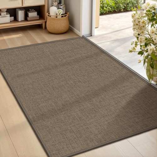 LEKEEPGO Ultra Thin Indoor Door Mat 24"x36", Non Slip Doormats, Brown | Low-Profile, Rubber Backing, Absorbent Door Mat Indoor Entrance, Washable Welcome Dirt Trapper Entry Floor Mat for Front Door - color: Brown, size: 2' X 3' (Rectangular)