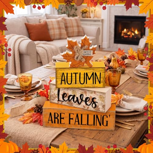 Lineshading 4 Pcs Fall Table Decorations Wooden Autumn Maple Leaf Decor - style: Autumn Leaves