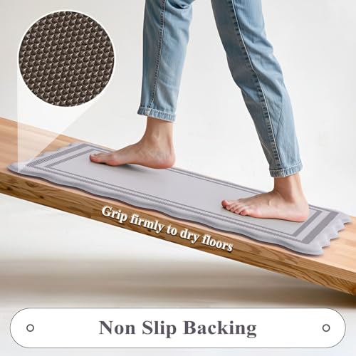 KIMODE Anti Fatigue Kitchen Mats, Light Grey Kitchen Rugs 17"x47"+17"x29" - color: Light Grey, size: 17.3" x 47"+17.3" x 29"--0.47 inches