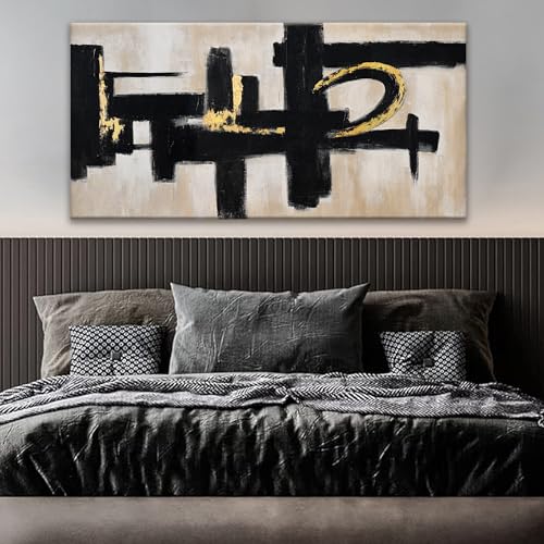 Black And Off-White Abstract Canvas Wall Art For Living Room Prints 24 x 48 - color: black gold, size: 48"L x 24"W