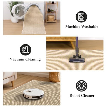 HEBE Washable Runner Rug 2'x8', Non Slip Low-Pile Hallway Rugs Runner - color: Beige/White, size: 2' x 8' (Rectangular)