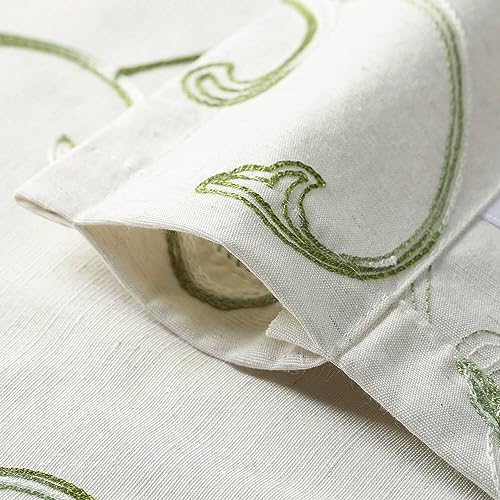 VOGOL Green Leaf Embroidered Linen Textured Valance, 42 x 18, 1 Panel - color: Green, size: 42"W x 18"L (Pack of 1)