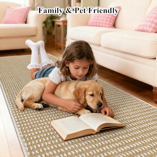 HEBE Washable Runner Rug 2'x8', Non Slip Low-Pile Hallway Rugs Runner - color: Beige/White, size: 2' x 8' (Rectangular)