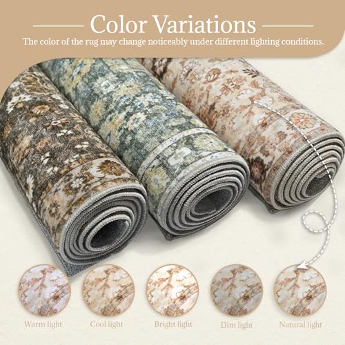 Machine Washable Hallway Runner Rug: 2'x6' Kitchen Rugs - color: Beige /Khaki/Multi, size: 2' x 6' (Rectangular)