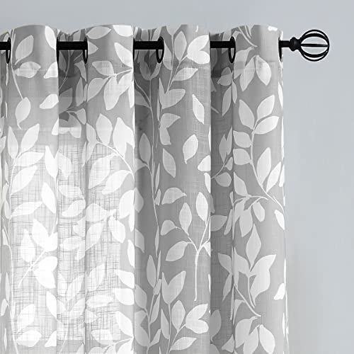 Grey White Sliding Door Curtain Leaf Semi Sheers for Living Room 100x84 1pc - color: Grey, size: 100"W x 84"L (Pack of 1)