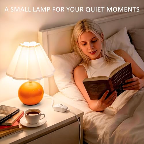 Small Bedside Table Lamp, 11.8'' Ceramic Stepless Dimmable Lamp (Orange) - color: Orange