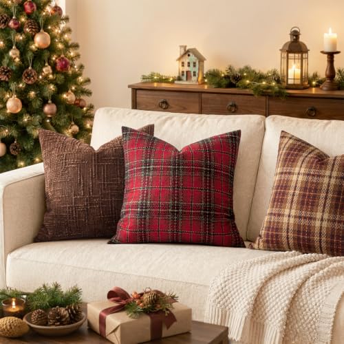 MIULEE Tartan Plaid Throw Pillow Covers Christmas 18x18 Inch Red - color: Red, size: 18" x 18" (Pack of 2)