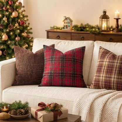 MIULEE Tartan Plaid Throw Pillow Covers Christmas 20x20 Inch Red - color: Red, size: 20" x 20" (Pack of 2)