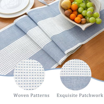 Line Macrame Table Runner, Blue Table Runners 48 Inches Long - color: Blue, size: 13"x48
