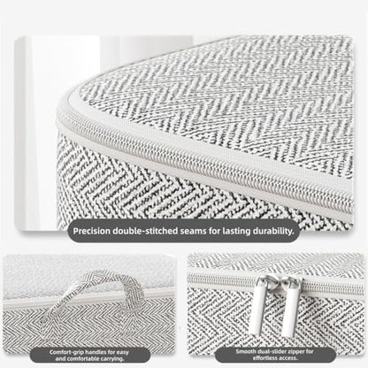 1 Pc Extra Large Foldable Storage Box With Lid, Space-Saving Fabric Collapsible Organizer Bin For Under-Bed And Closet Storage, Herringbone, 30L - size: 30L